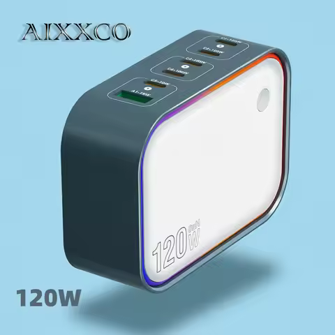 Charger GaN 120W AIXXCO 6 In 1 GaN 120W USB Charger USB-C PD QC3.0 Fast Charging Charger Station for