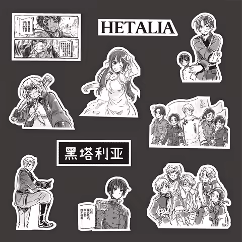 10/30/75pcs Hetalia Axis Powers Anime Graffiti Stickers Black White Manga Decals Scrapbooking Laptop