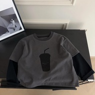 Boys Fake Two-Piece Long-Sleeved 202 Autumn Children Western Style Korean Version Loose Contrast Col