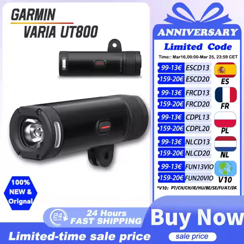 Garmin Varia UT800 smart headlight, with dual front mounts that can operate independently, compatibl