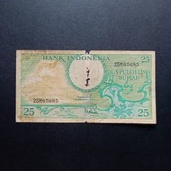 Uang Kertas Kuno Rp 25 Rupiah 1959 Seri Bunga Burung TP7sk
