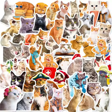 50 Pcs Realistic Cat Stickers - PP Material Waterproof Decor, Cute Pet Stickers for DIY Pencil Case 