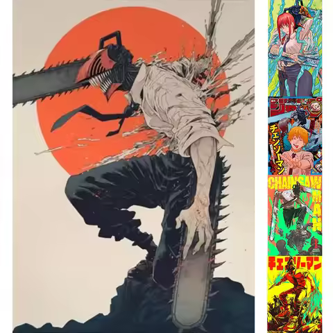 Chainsaw Man Canvas Decorative Painting Frameless Cartoon Denji Makima Power Reze Printed Room Decor
