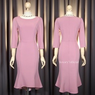 [พร้อมส่ง] [LUXURY707]  เดรสแขนสามส่วน ทรงสุภาพ (VO4114 )