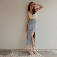 AIR SPACE Skirt Panjang Denim Side Button Slit Jeans Denim Long Skirt Belahan Sisi dengan Butang