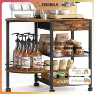 Coffee station organizer, four story coffee bar cabinet cart with drawers, coffee cabinet, upright c