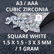 CUBIC ZIRCONIA A3 AAA/ 1.5 X 1.5 - 3 X 3 MM SQUARE WHITE 1 GRAM/