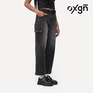 OXGN Washed Cargo Jeans For Women (Gray)