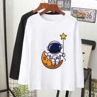  Baju nasa astronaut swag wanita gals t-shirt lengan panjang perempuan hitam putih/kain cotton/baju Muslimah