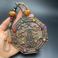 Antique Collection Antique Xiuyu Auspicious Cloud Inlaid Multi-Jewels Copper Mirror Gossip Pendant O