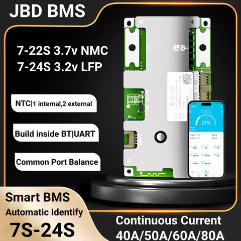 JBD SMART BMS 7S 8S 10S 12S 13S 14S 16S 18S 22S 24S Built-in BT UART 20A 30A 40A 50A 60A 80A LFP NMC