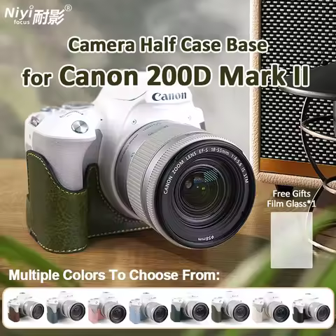 Camera Half Case Base for Canon 200DII 200D Mark II Leather Protector 1/4 Screw Camera Cover with Sh