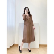 Pleated Dragon Scale Fringe Dress - Fake Leather, Narrow Waist Design