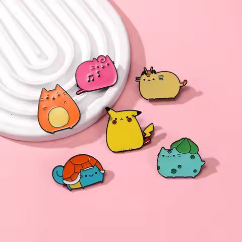 6Pcs Kawaii Anime Pokemon Enamel Pins Cute Psyduck Pikachu Charmander Brooch Metal Badge for Kids Ha
