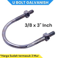 3" UBOLT CLAMP U/ 3 INCH ZINC IRON 10 MM 3/8 ALREADY EQUIPPED WITH 2 NUTS