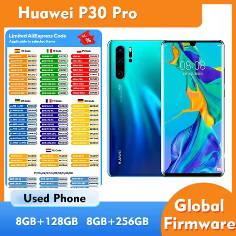 Huawei P30 Pro 4G Smartphone EMUI 6.47 inches 2340x1080px 4200mAh 40W Nano SIM Used Phones