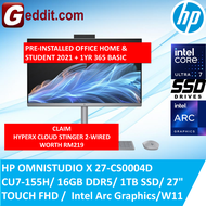 HP OMNISTUDIO X 27-CS0004D AIO PC (CU7-155H16GB1TB SSD27"FHD TOUCHARC GRAPHICSWIN11)FREE KBM + PRE-I