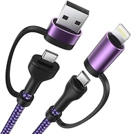 4 in 1 Fast Charging Cable 60W 6FT Apple MFi Certified USB C to Lightning Cable Nylon Braided USB A/