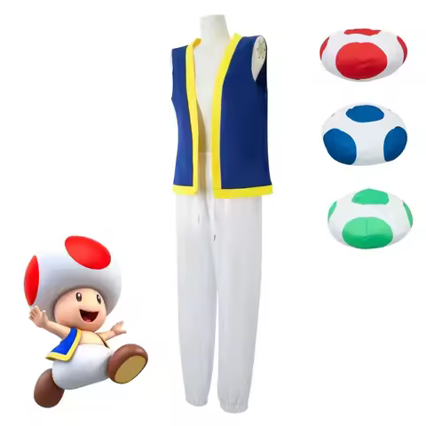 ABC123Kinopio Toad Cosplay Hat Adult Costume Game Bros 2 Roleplay Fantasia Outfits Vest Pants Hallow
