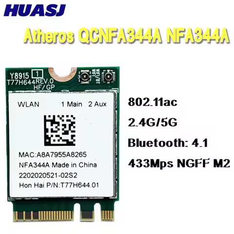 Huasj Atheros Wireless AC adaptador Wi-Fi QCNFA344A NFA344A wifi de banda Dual + BT4.1 NGFF tarjeta