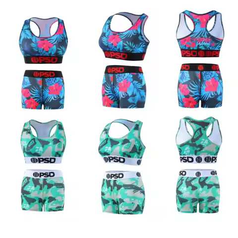 High Sales Quantity kitkat Print Short Polyester Fitness Women's Sports Underwear Bra Set