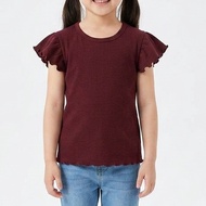 KOFU KIDS Flutter Sleeve Top for Girls, Ruffle T-Shirt, Curly Sleeve, Cotton Rib Material, Ages 4-14