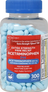 Extra Strength Pain Relief Acetaminophen PM Caplets, 500mg Acetaminophen / 25mg Diphenhydramine - 30