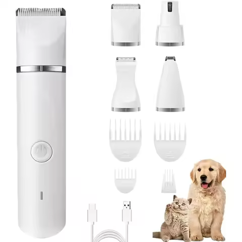 Dog Grooming Kit 4 in 1 Multifunctional Dog Grooming Clippers Paw Trimmer Pet Hair Trimmer for Dogs 
