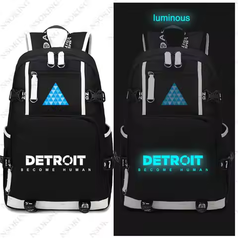 Hot Game Detroit Human Backpack AX400 Connor RK200 YK500 Cosplay Canvas Bag Luminous Schoolbag Trave