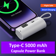 Z Tech 5000mAh Type-C Mini Power bank Fast Charging Powerbank No Need Charging Cable Battery Bank Portable Charger