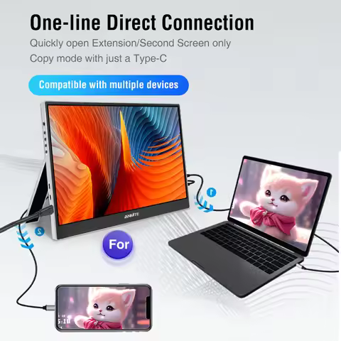 Anmite 15.6 Inch Touch Portable Monitor Optional Non-Touch 1080P 1920*1080 HDR IPS Extended Screen, 
