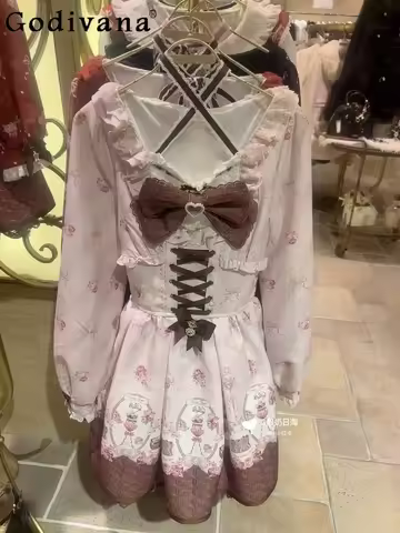 IMU Japanese Liz Sweet Lolita Large Size Long Sleeve Dress Spring and Summer Princess Tea Party Dres