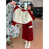 New Year Red 90 White Duck Down Lining Woolen Jacket Skirt Two-Piece Suit Female Winter New Style Hi