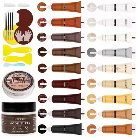 34Pcs Upgraded Wood Furniture Repair Kit Filler Putty Restore Finish Floor Scratch Hole Fix Vinyl Ha