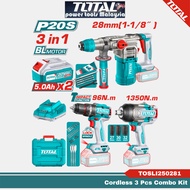 Total Cordless Limited 3pcs Combo Set - Hammer Drill (28mm) + Impact Drill (96nm) + Impact Wrench (1