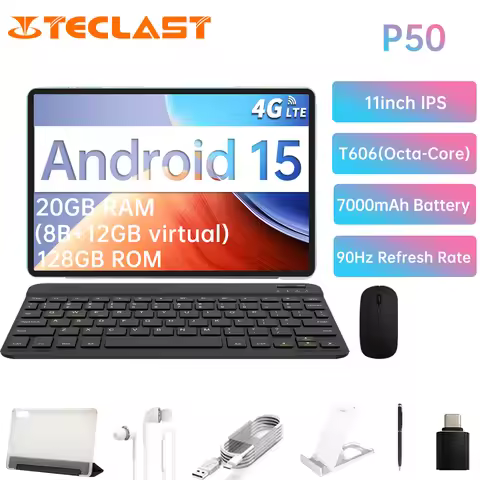 Teclast P50 Tablet T606 Octa-Core/ 8GBRAM/128GB ROM/11inch,/Android 15)with Keyboard & Wireless Mous