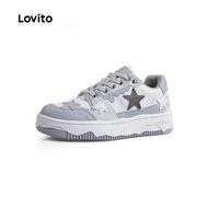 Lovito Sporty Plain Thick Sole Star White Shoes Light Anti Slip Sneakers Sneaker for Women LFA72269