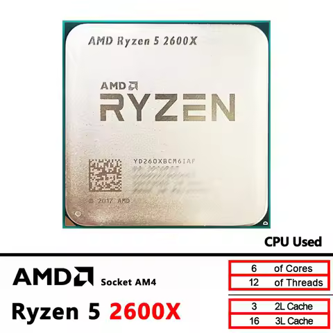AMD Ryzen 5 2600X Used R5 2600X 3.6 GHz Zen+ 0.012 Six-Core Twelve-Thread CPU YD260XBCM6IAF Socket A