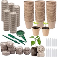 Woohome 202 PCS Peat Pots and Peat Pellet Fiber Soil Plant with Plant Label, Round Peat Pots and 30M