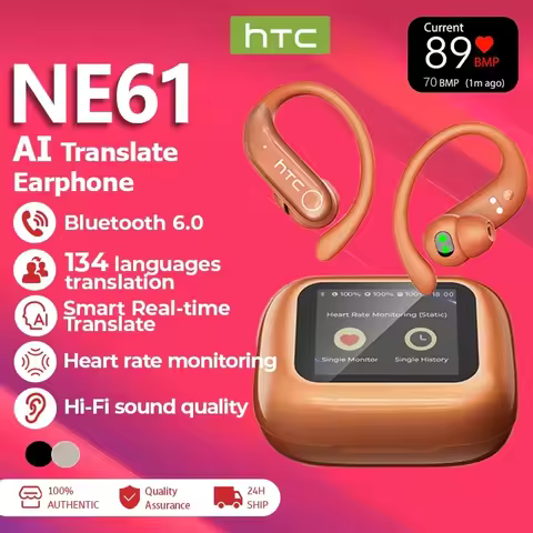 Heart Rate Monitoring Earphones HTC NE61 AI Translate Wireless Earbuds Bluetooth Touchscreen Noise R