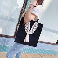 Macrame帆布包【Macrame Tote Bag Canvas】黑色拉鍊款