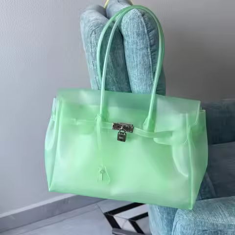 In Stock Korean Jelly Handbag Tpu Transparent Single Shoulder Women'S Bag Candy Color Large Capacity