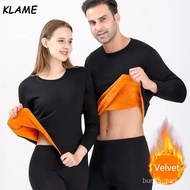 【In stock】KLAME L-4XL Plus Size Winter Thermal Underwear Women And Men  Long Johns Warm Solid Comfort Soft Casual Double Faced Velvet Plush Top With Pants Thick KLM906 0TUD