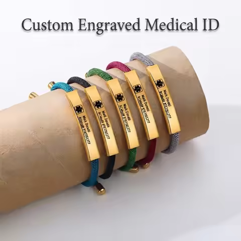 Personalized Medical Alert Bracelet Adjustable Stainless Steel ID Wristband Custom Emergency Jewelry