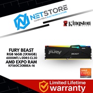 KINGSTON FURY BEAST RGB 16GB (1X16GB)  6000MT/s DDR5 CL30 AMD EXPO RAM - BLACK - KF560C30BBEA-16