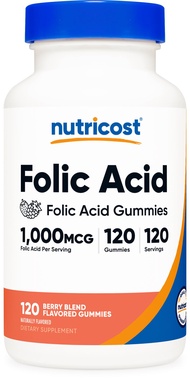 Folic Acid (Vitamin B9) Vegetarian Gummies (120 Gummies / 1 mg Folic Acid Per Serving) | Folic Acid 