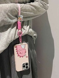 1入粉紅色恐龍情侶圖案金屬攝像鏡頭和鍍金按鈕霧面手機殼+ 1入尼龍繩掛繩，適用於iPhone