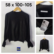 Sweater GU by Uniqlo Hitam Mix Lengan Atasan Cewek Outer Knit Rajut YT156