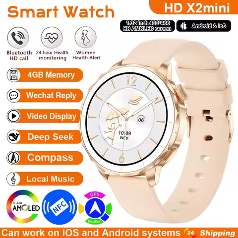 New 4GB Large Memory Smart Watch 466*466 HD AMOLED Local Video IP68 Smartwatch Men Woman Wechat Repl