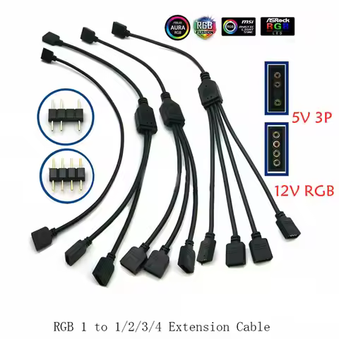 Angitu 3pin/4Pin RGB ARGB SYNC 1 to 1/2/3/4/5 Fan LED Stripe Extension Cable Motherboard Light Contr